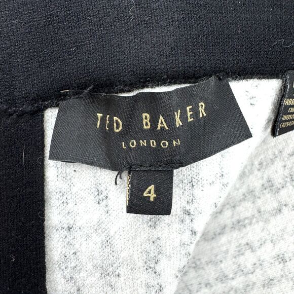 TED BAKER Atlassy Black White Houndstooth Jacquard Midi Skirt Size 4 (US 10) - Picture 6 of 8